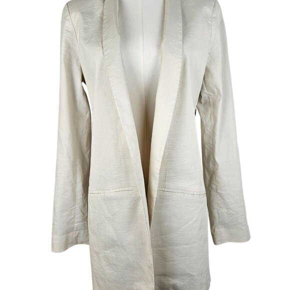 Eileen Fisher Long Bone Jacket Open Front Italian Fabric Size 10 Silk Blend - Picture 1 of 8